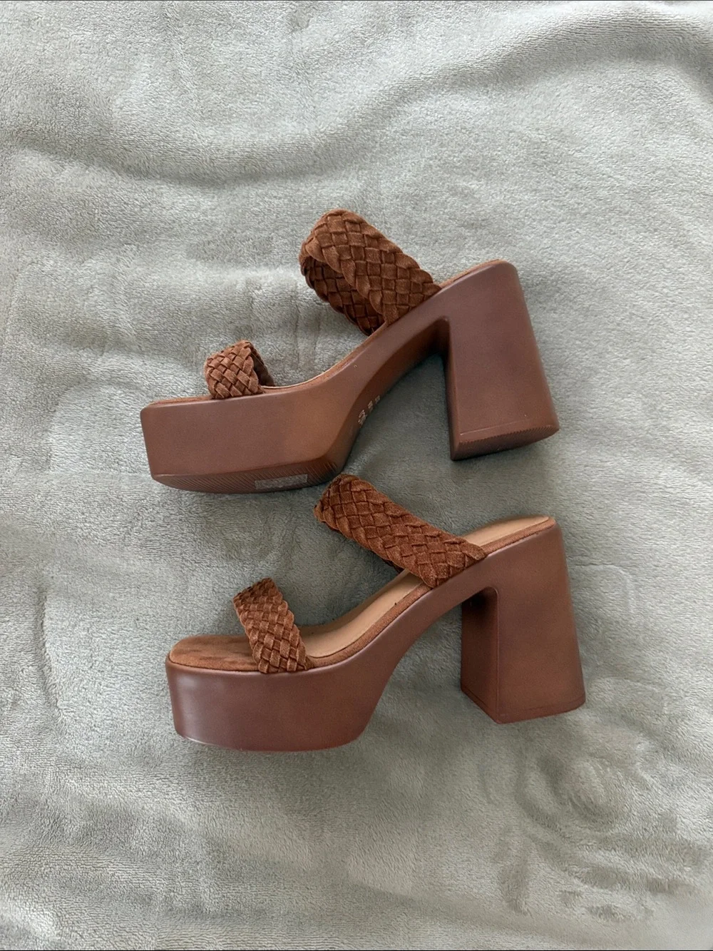 Woven Strap Brown Platform Heeled Sandals